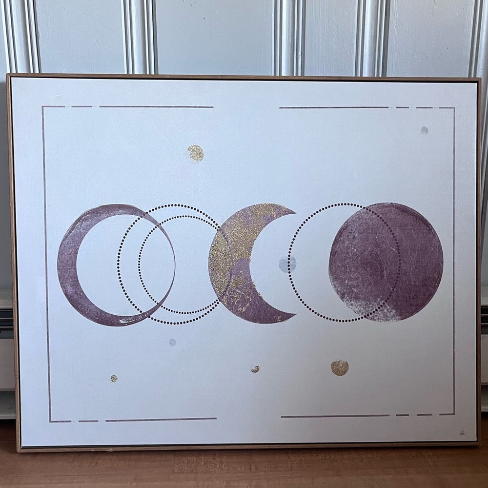 Moon Phases Painting Wall Decor Framed Canvas